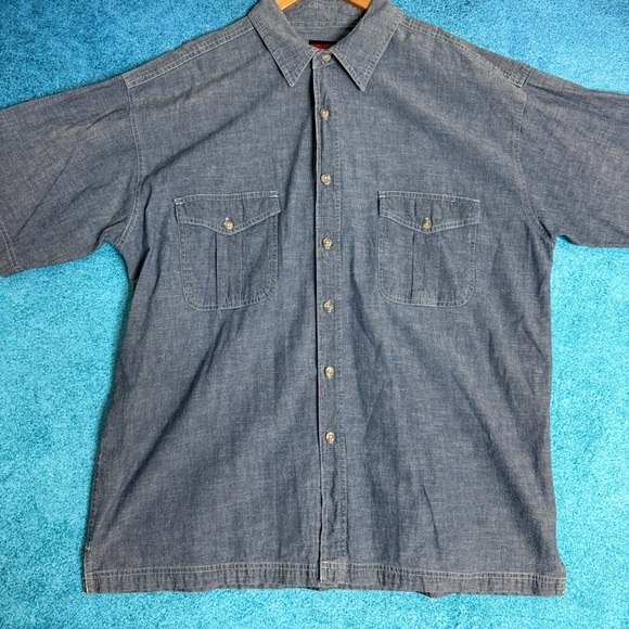 Wolverine Boots and Gear Denim Shirt Men's Size XL Short Sleeve Westernwear - Picture 2 of 16